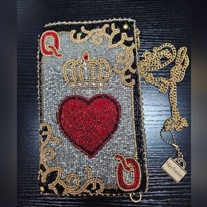 Mary Frances Red Heart Crown Beaded Crossbody - Gold & Silver